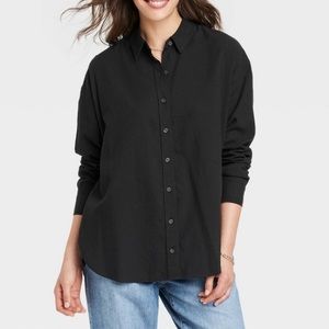 LAST DAY Black Cotton Long Sleeve Button Down